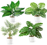 PASCH® 4Er Set Tropische Kunstpflanzen Wie Echt (35Cm) in Weißen Keramiktöpfen: U.A. Monstera Künstlich & Areca Kunstpalme | Künstliche Pflanzen Im Topf | Fake Plant | Kunstblumen Im Topf