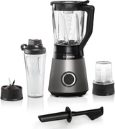Bosch Standmixer Vitapower Serie 4 MMB6177S, Edelstahl-Klingen Made in Germany, 1,5L Thermosafe Glasbehälter, 0,6L To-Go-Flasche, Stopfer, Universalzerkleinerer, 30,000 U/Min, 1200 W, Silber Bucatarie Naty Shop