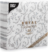 Papstar, 50 șervețele "ROYAL Collection" 1/4-fold 40 Cm X 40 Cm gri "Damascato", #85005