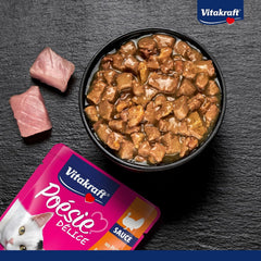 Vitakraft Poésie Délice, hrană umedă pentru pisici, hrană pentru pisici în sos, cu curcan, pachet vrac, fără zahăr adăugat sau cereale (23 x 85g)