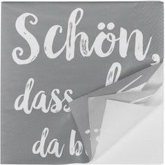 Șervețele de cocktail HEKU 'Schön Dass Du Da Bist', 3 straturi, 25X25Cm, 150 bucăți I Design elegant I Ideal pentru sărbători I Practic ambalate
