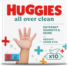 Șervețele umede Huggies pentru bebeluși, curățenie generală, pentru întregul corp, discrete și proaspete, 10 x 56 de șervețele, cutie lunară