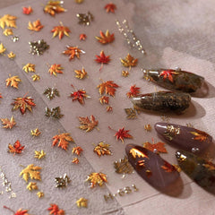 JMEOWIO 3D Nagelsticker Herbst Nail Art Sticker Selbstklebend Nagelaufkleber 5D Stereoskopisch Ahornblatt Erntedankfest Dekoration Nageldesign Zubehör 1 Blatt