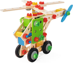 Eichhorn - Constructor Hubschrauber, 5 Verschiedene Modellvarianten, Konstruktionsspielzeug mit 120 Teilen,vielseitiges Holzspielzeug, aus 100% FSC zertifiziertem Buchenholz, ab 4 Jahren