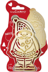 ScrapCooking – Set de tăiat fursecuri din lemn și embossare cu Moș Crăciun – Formă de tăiat fursecuri de Crăciun din oțel inoxidabil pentru fursecuri în relief – Accesorii de copt – Idee de cadou de Crăciun în bucătărie – 2079