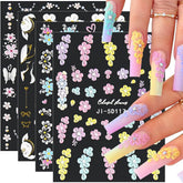 5D Geprägte Blume Nagelsticker Nagelfolie Selbstklebend Acryl Geschnitzte Blumen Nagelaufkleber Schmetterling Nail Sticker Blütenblätter Nageldesign Aufkleber Nägel Zubehör Flower Nail Art Stickers