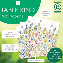 Talking Tables Table Kind Șervețele de unică folosință, șervețele din hârtie moale, șervețele de unică folosință, model floral, pentru nunți sau uz zilnic, ecologice, compostabile, reciclabile