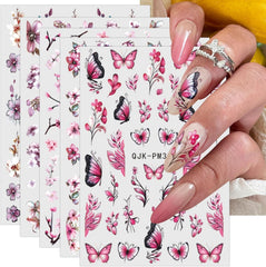 JMEOWIO Nagelsticker Blume 10 Blatt Nail Art Sticker Selbstklebend Nagelaufkleber Frühling Sommer Floral Dekoration Nageldesign Zubehör