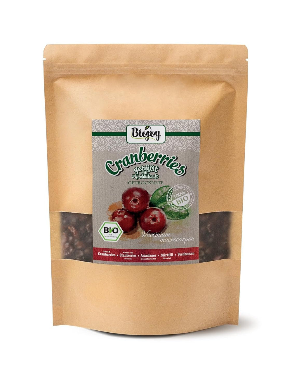 Biojoy merișoare organice uscate (1 kg), merișoare îndulcite cu sirop de mere Produse deshidratate Naty Shop 1 kg (1 pachet)