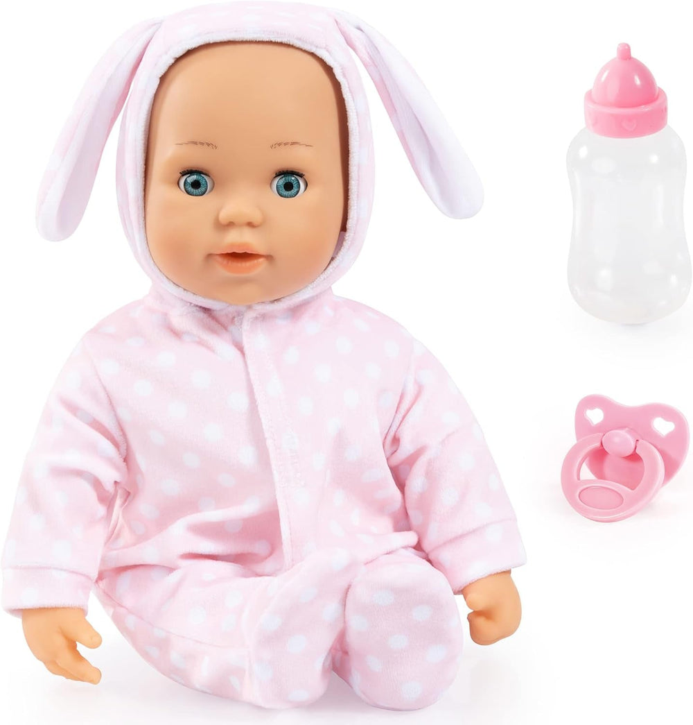 Bayer Design 93822AA Babypuppe Anna, spricht 24 Babylaute, weicher Körper, Schlafaugen, Schnuller, Flasche, 38 cm, rosa, Small