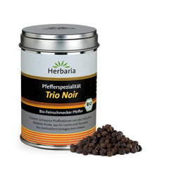 Herbaria Trio Noir bio 75g M-Dose – Bio Pfeffer schwarz ganz – ganze Pfefferbeeren – schwarze Pfeffermischung aus biologischem Anbau von drei verschiedenen Regionen - in nachhaltiger Aromaschutz-Dose