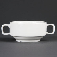 Boluri de supă Olympia Whiteware cu mânere 400 ml (6 bucăți) - potrivite pentru cuptor, cuptor cu microunde, congelator și mașina de spălat vase C239