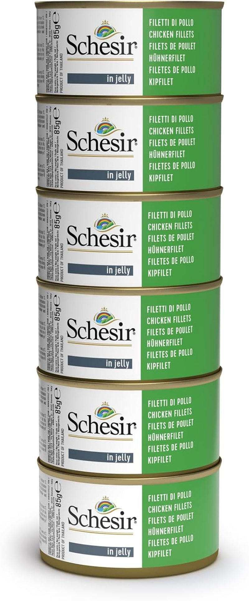 Hrană umedă pentru pisici adulte, fileuri de pui în fileuri și jeleu 100% natural, pachet de 6 cutii x 85 g
