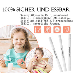 Set de 3 pixuri alimentare comestibile, albe, set de 3 cu vârf dublu, vegane, fără gluten, colorant alimentar fondant, albe pentru pictat și scris pe prăjituri etc.