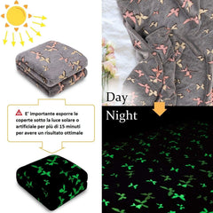 Cuvertură de pat Kanguru Glow, pătură care strălucește pe întuneric, pătură cu fluturi, pătură moale 130X150Cm, cuvertură de pat luminoasă canapea. Pătură pentru copii Glow in the Dark, gri Paturi si Cuverturi Besuche den Kanguru-Store