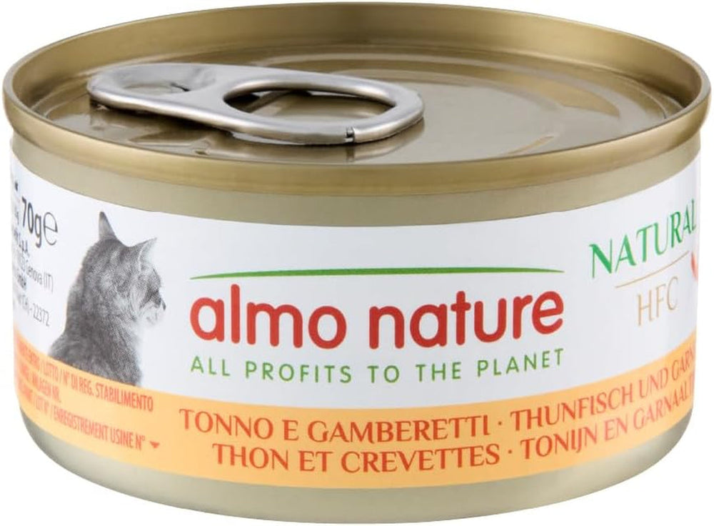Hrană umedă naturală pentru pisici Almo Nature HFC - ton și creveți, pachet de 24 (24 x 70g)