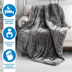 Pătură cu greutate Cottonblue, 6,8 kg, dimensiunea reginei, flanel, Shaggy, Sherpa, pătură cu greutate pentru adulți, pături cu greutate confortabile pentru a calma și relaxa, plapume grele, 152.4 X 203.2 Plapumi si pilote Naty Shop