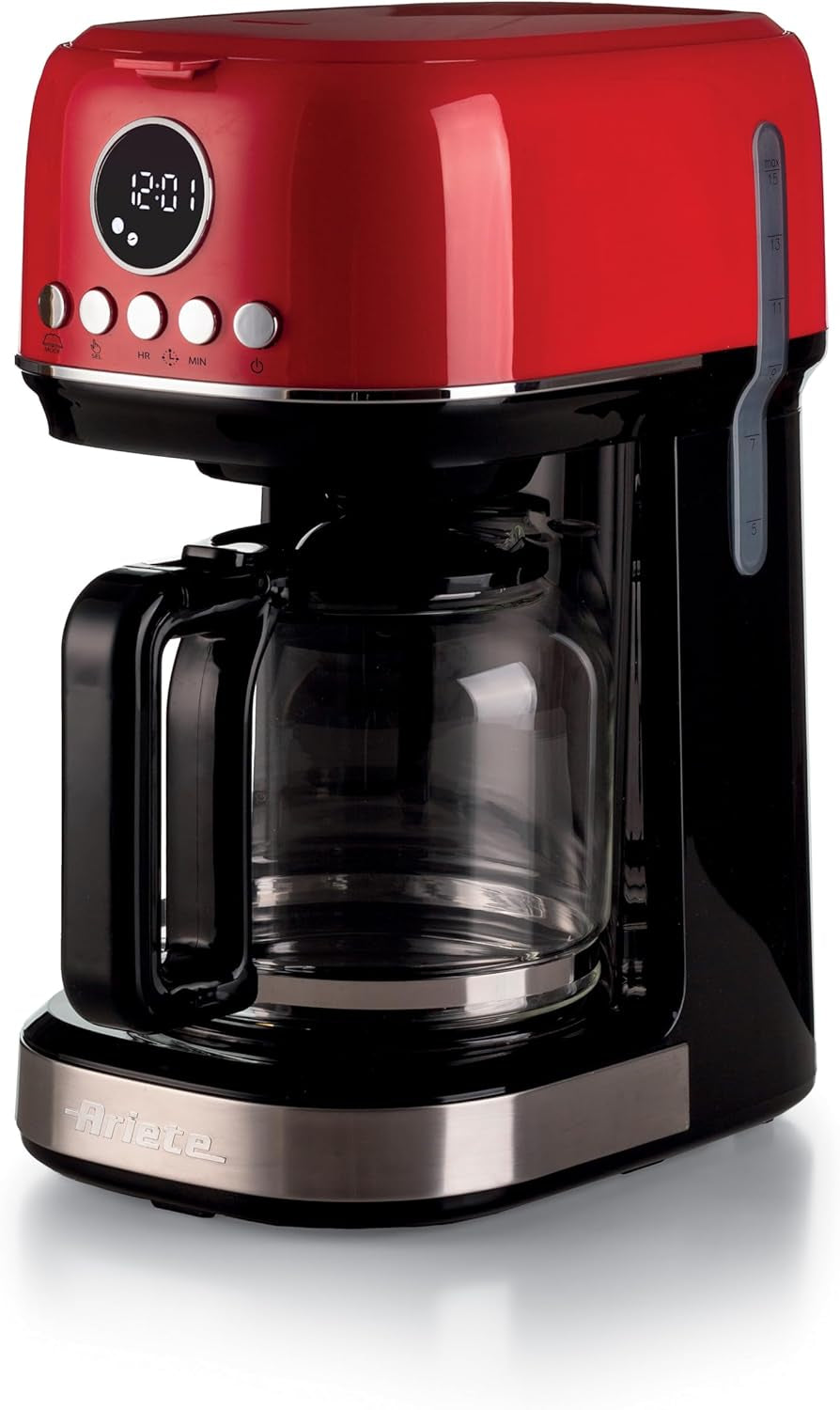 Ariete, Espressor cu filtru Moderna 1396 pentru prepararea cafelei americane, pentru până la 15 cești, carafă din sticlă, placă de încălzire, afișaj LCD, filtre detașabile și lavabile, alb