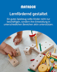 Matador Kinder Baukasten ab 3 Jahren 34-tlg. - Spannendes Holz Konstruktionsspielzeug zur Schulung von Kreativität und Feinmotorik, Bauspielzeug mit Stäbchen, Klötzen, Hammer & Zange
