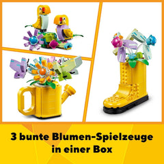 LEGO Creator 3in1 Flowers in Watering Can Toy to Welly Boot to 2 Birds on a Perch, Animals Set for Girls, Boys & Kids, with 3 Butterfly Toys, Makes a Great Desk Accessory, Nature Gift 31149
