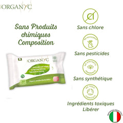Șervețele umede Organyc Moist Intimate, fabricate din bumbac 100% organic certificat - 4 pachete a câte 20 de șervețele (80 de șervețele în total)