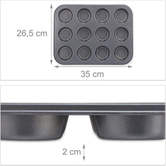 Relaxdays Muffinform, 2Er Set, 12Er Muffinbleche, Antihaftbeschichtet, Carbonstahl, Muffins & Cupcakes, Ø 6,5 Cm, Grau, 10030825 Matrite si tavi pentru copt Naty Shop