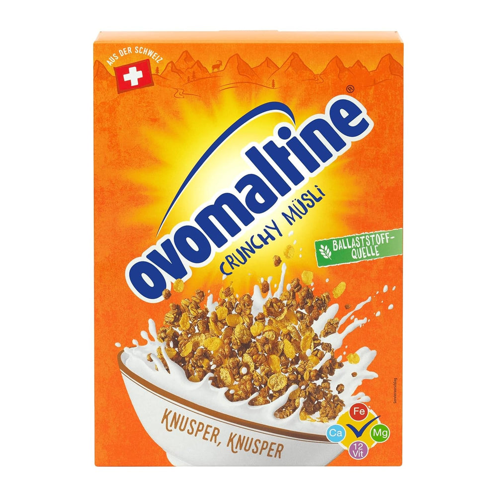 Ovomaltine Crunchy Muesli - muesli crocant cu ciocolată, cu un amestec unic de cereale și Ovomaltine - muesli cu ciocolată, vitamine, fibre și minerale valoroase (1 x 450g)