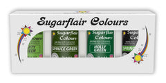 Coloranți alimentari Sugarflair pentru paste, verde, set de 4, coloranți alimentari pentru paste, fondant, marțipan, pastă de zahăr, cremă de unt și multe altele: verde ilex, verde primăvară, verde molid, verde petrecere - set de 4