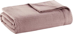 Madison Park 100% bumbac egiptean, respirabil, pătură confortabilă, tricotat premium, sezon de lux, acoperire ușoară pentru pat, canapea și canapea, pat Full/Queensize, Rose Plapumi si pilote Naty Shop Trandafir Full/Queen