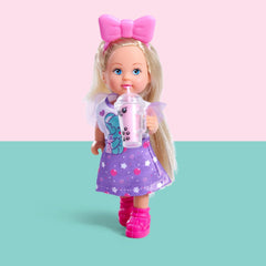 Simba Evi Love Bubble Tea – Puppe (12 cm) im süßen Bubble-Tea-Outfit mit Haarband & Becher, Mode- & Rollenspiel für Kinder ab 3 Jahren