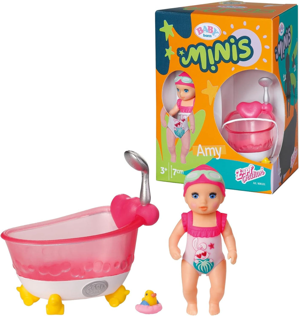 BABY born Minis Badewannen-Spielset mit Minis-Puppe Amy und Ente, 906101 Zapf Creation