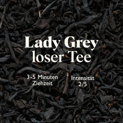 Ceai negru Twinings LADY GREY vrac în cutie de ceai – ceai negru, amestec de soiuri de ceai chinezesc cu coajă de portocală și lămâie, completat cu aromă de bergamotă (200 g)