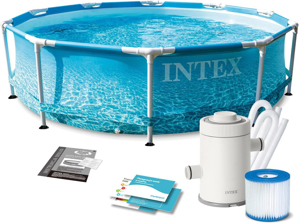 Set piscină Intex Beachside cu cadru metalic de 3 m x 76 cm
