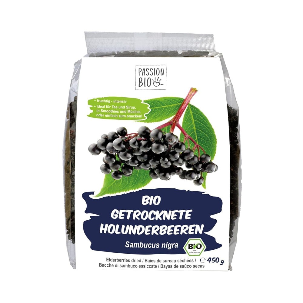 PassionBio Fructe de soc uscate organice 450 g - Fructe de soc negre pentru ceai și sirop - Vegan, fără conservanți, fără zahăr adăugat (conform legii) Produse deshidratate Naty Shop Titlu implicit