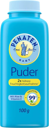 Pudră naturală pentru bebeluși Penaten cu aloe și vitamina E (1x 100g)- Protejează pielea sensibilă, absoarbe umezeala și menține pielea uscată- Aprobat dermatologic-99% ingrediente de origine naturală Copii - Baie si Skincare Naty Shop 100 G (1 pachet) Pudră pentru bebeluși