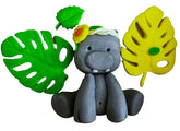 Set 5 decoratiuni comestibile din zahar, Hipopotam Decoratiuni din Pasta de Zahar Nati Shop