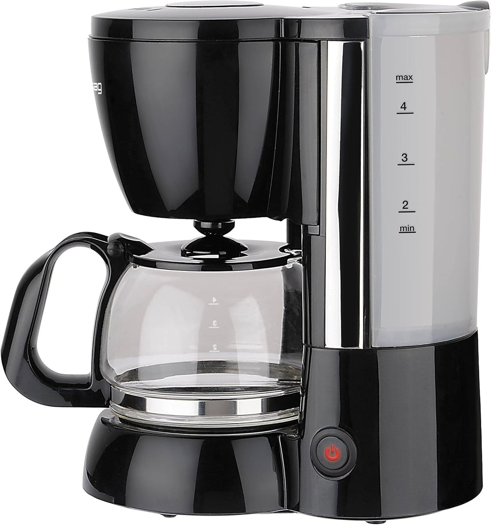 Cafetieră cu filtru grossag cu carafă de sticlă KA 12.17 | 0,6 litri pentru 4 cești de cafea | 600 wați | Negru - Oțel inoxidabil