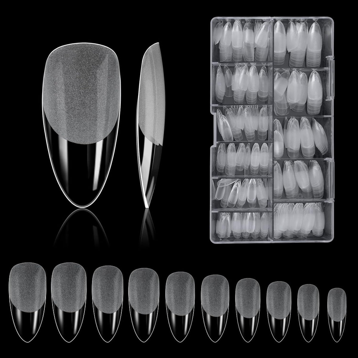 Tipuri de unghii, 500 bucăți de vârfuri de unghii false acrilice artificiale cu cutie de depozitare pentru saloane de unghii și nail art DIY acasă, 10 dimensiuni