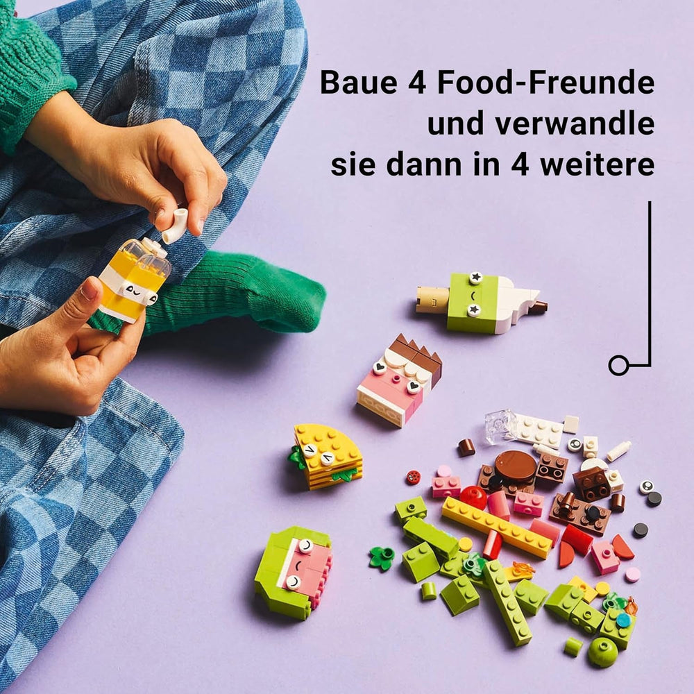 LEGO Classic Kreativer Snack Bauspaß, Spielzeug mit Essen für fantasievolle Rollenspiele, Bauset für Jungen und Mädchen ab 4 Jahren, Cupcake, Avocado, EIS am Stiel und Taco 11039