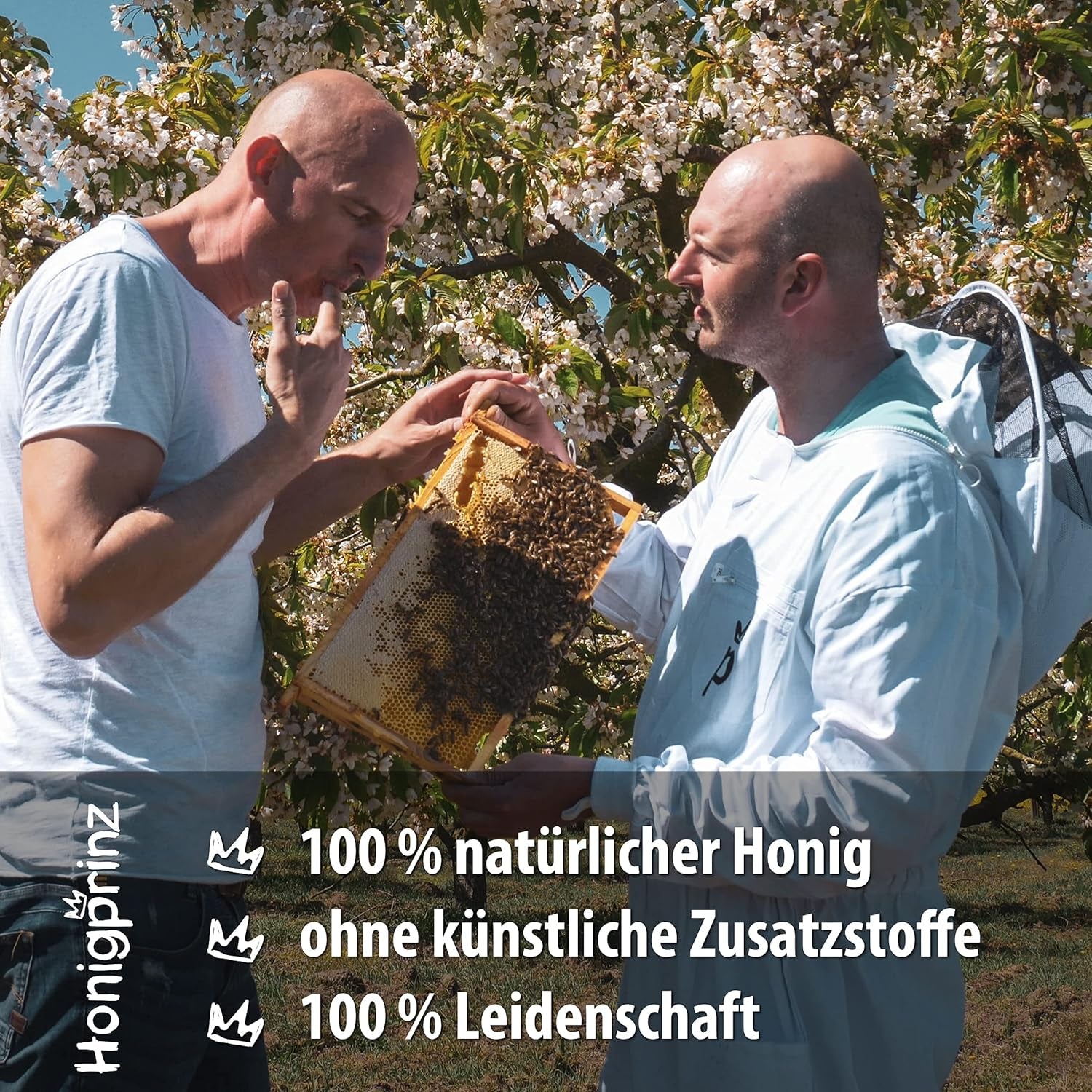 Honig Geschenkset "LIEBE Grüße" Mit Honiglöffel Aus Buchenholz Und Grußkarte - 1X250G Sanddorn Cremig Und 1X250G Frühtracht Cremig - 100% Deutscher Honig Honigprinz Familien-Imkerei
