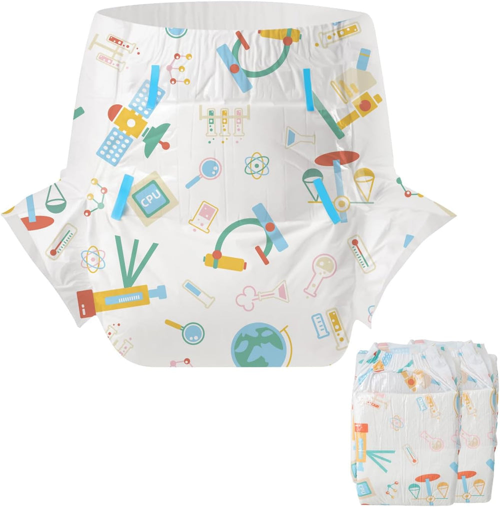 Scutece pentru adulți CutiePlusU, pachet de 2, chiloți de incontinență de unică folosință cu clapete pentru femei și bărbați, absorbție maximă peste noapte - Little Prince (mediu 71-96 cm)
