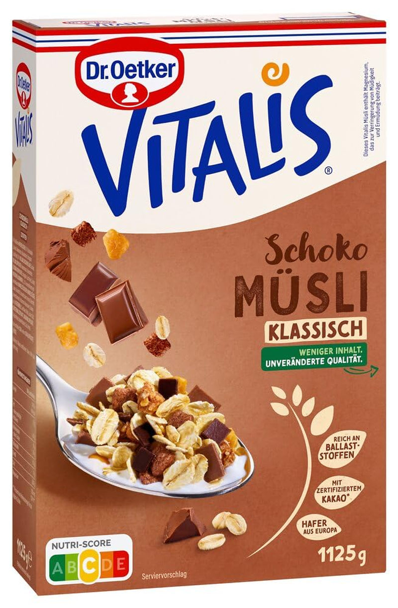 Dr. Oetker Vitalis Chocolate Muesli Classic: Musli pentru micul dejun cu lapte și ciocolată neagră, pachet de 7 (7 x 600g)