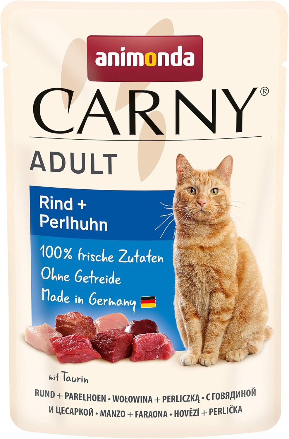 Animonda Carny hrană umedă pentru pisici cu carne de vită și bibilică, 12 pliculețe (12 x 85g), hrană umedă fără cereale, fără zahăr, cu ingrediente proaspete din carne