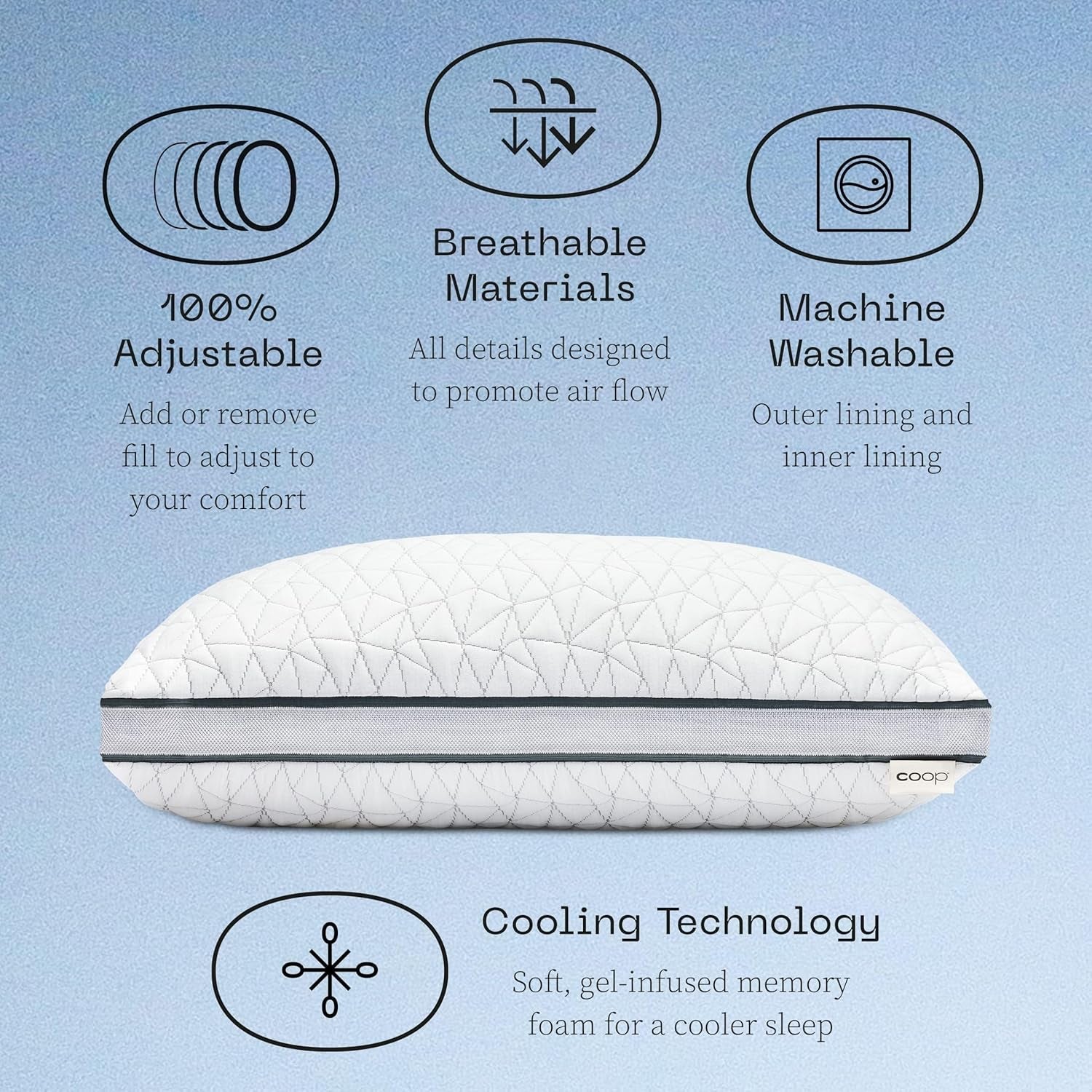 Coop Home Goods Eden Cool pernă reglabilă, dimensiune King, spumă de memorie reglabilă cu infuzie de gel, țesătură Lulltra moale și respirabilă, ideală pentru toți dorminții, ecologică, Perne standard Naty Shop