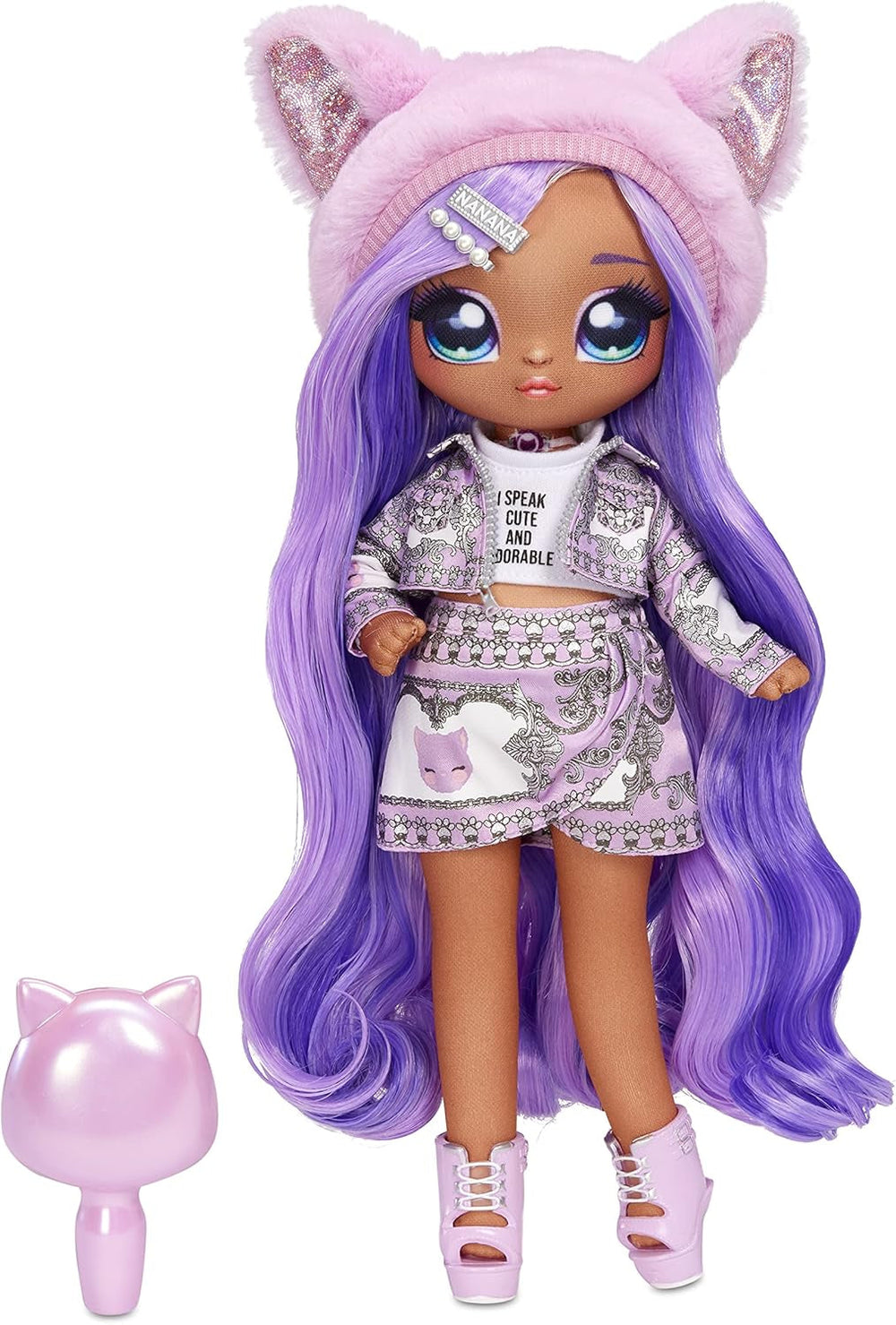 Na! Na! Na! SurpriseFamilie - 3er Set Plüschpuppen - 2 Modepuppen mit langen Haaren und 1 Haustier - Lavender Kitty Familie - 12 Accessoires und Outfits und ein niedliches Plüschkätzchen