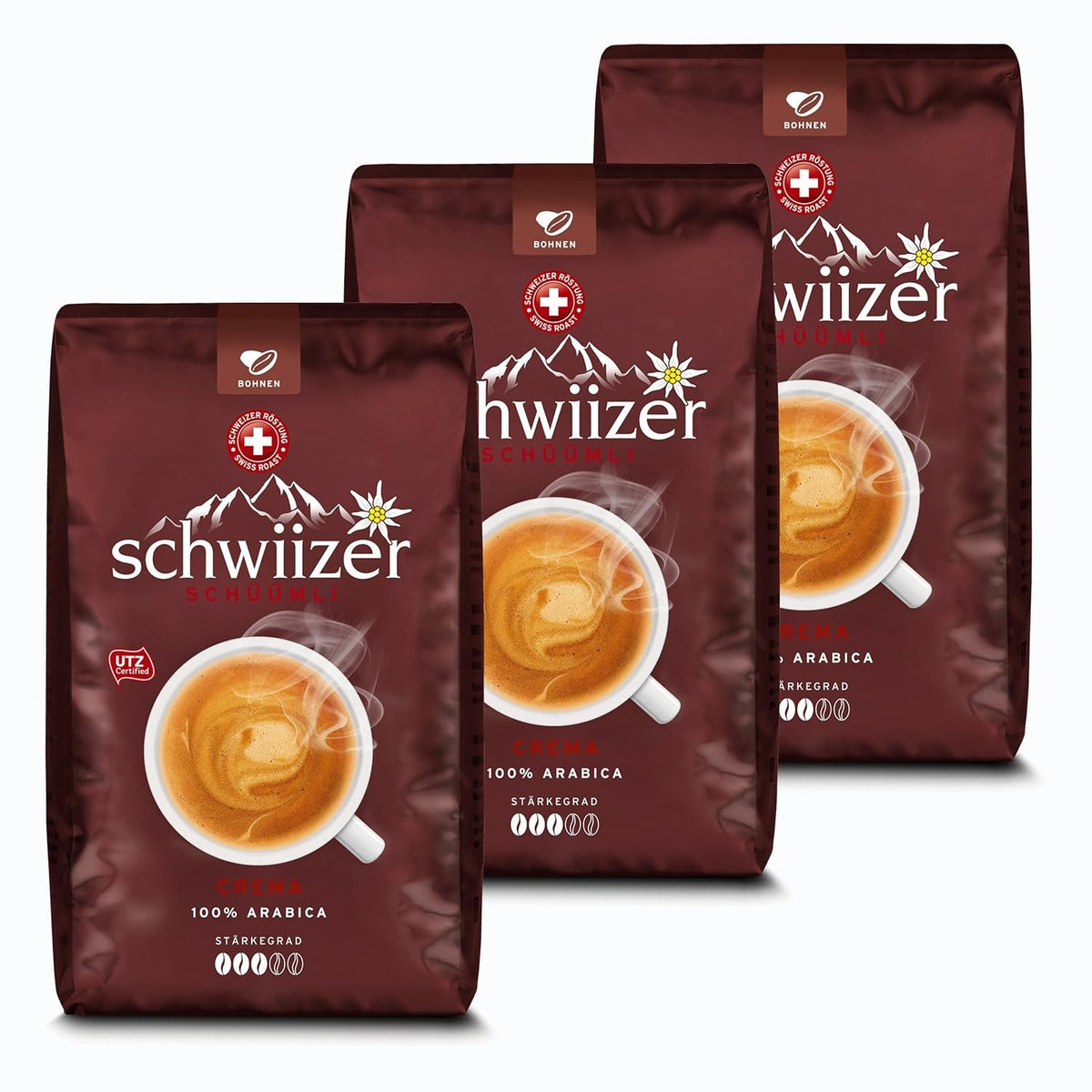 Cafea boabe Schwiizer Schüümli Crema, cafea prăjită, boabe de cafea, 3000 g