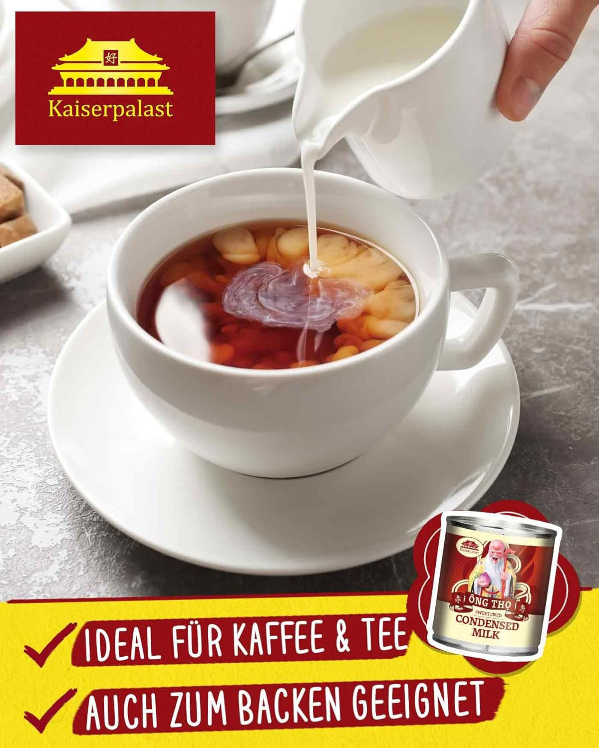 Kaiserpalast Kondensmilch 8% Fettanteil, gesüßt, zum Süßen von Kaffee und Tee oder zum Kochen und Backen, 1 x 397 g