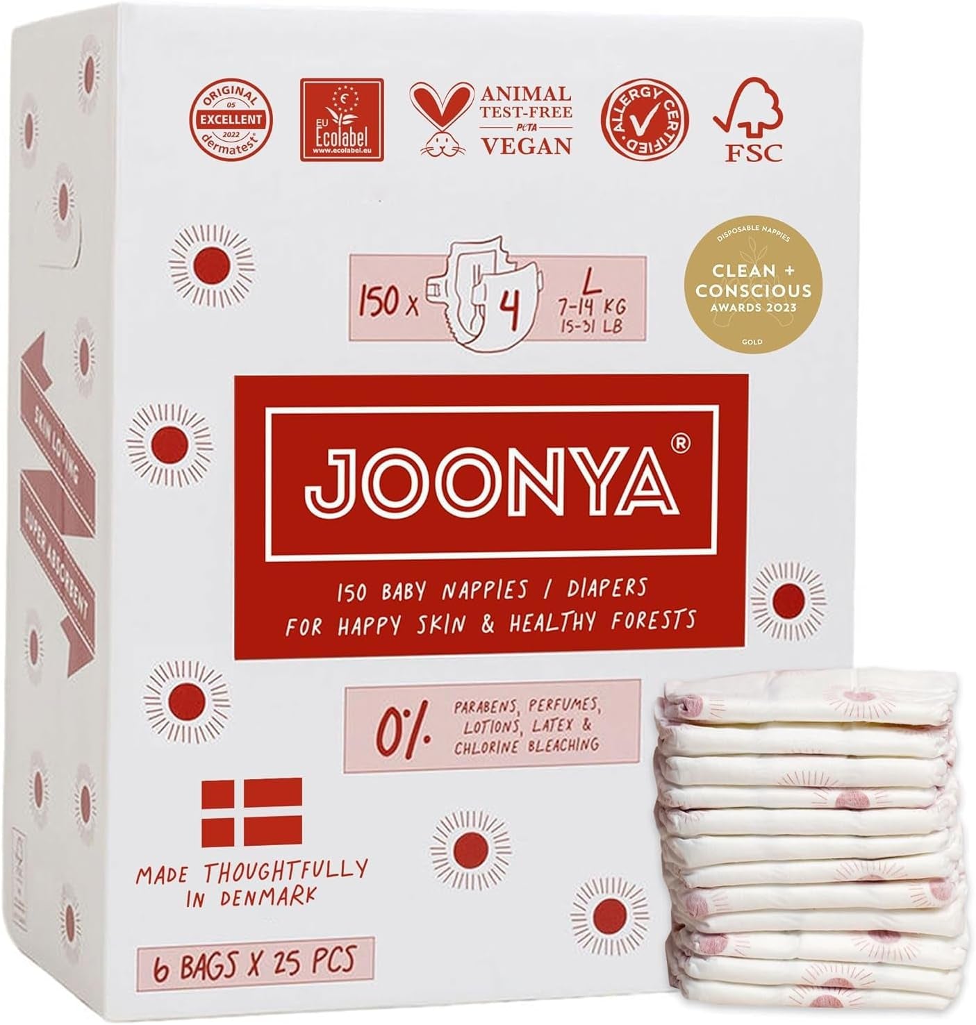 Scutece pentru bebeluși, mărimea 3M (4-8 kg) - 1 pungă de 28 - Fără substanțe nocive, ecologice, foarte absorbante, potrivite pentru utilizare nocturnă, ultra-subțiri și moi - Fabricate în Danemarca