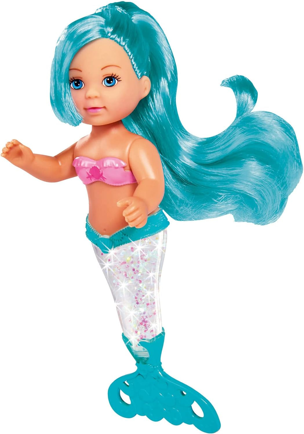 Simba 105733482 - Evi Love Glitter Mermaid, Puppe als Meerjungfrau mit Schwanzflosse, die beim Schütteln glitzert, Es Wird nur EIN Artikel geliefert