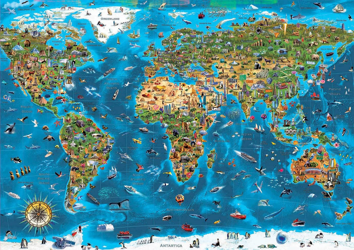Educa - Puzzle 1000 piese pentru adulti | Minunile lumii, puzzle 1000 piese pentru adulti si copii, obiective turistice, harta lumii. Jigsaw puzzle pentru adulți de la 14 ani (19022) Puzzle Naty Shop